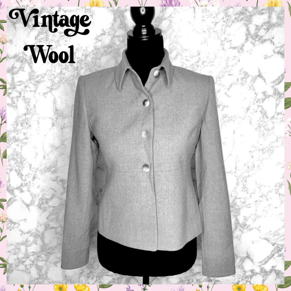 Ellen Tracy 90s WOOL Blazer Petite 2 Gray Tailored Button Front